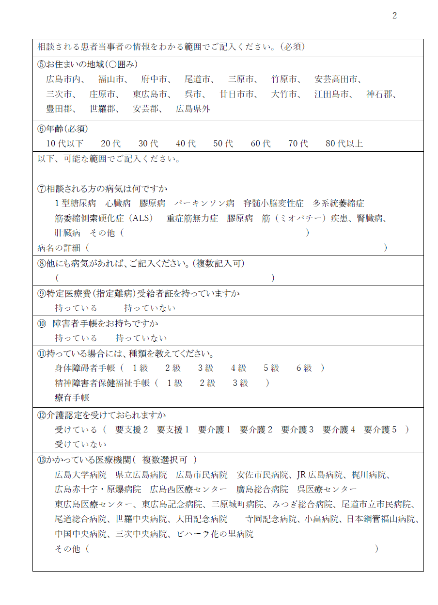 ピアサポート事業 広島難病団体連絡協議会 ピアサポート事業 広島難病団体連絡協議会